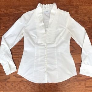 LOFT white button down ruffle shirt 6